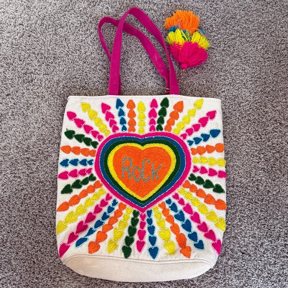 Katydid Heart ROCK Tote Bag Festival Maximalist Embroidered Shoulder Purse